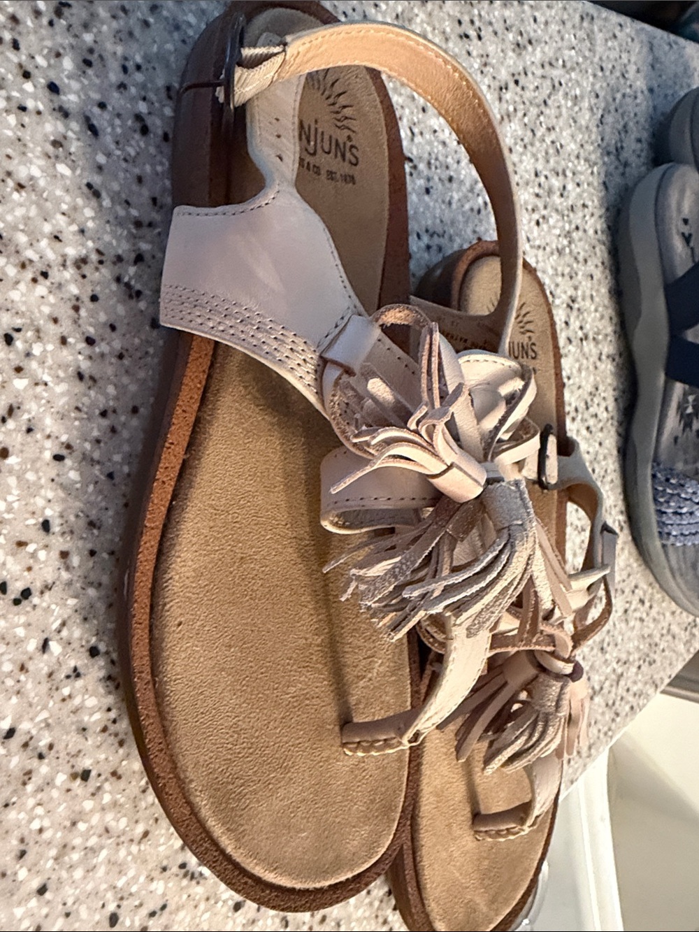 G.H. Bass & Co. Beige Tassel Floral Leather Sandals